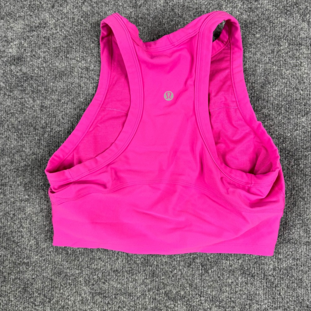 Lululemon Sports Bra Womens Size 10 Pink High Neck Racerback Athletic Stained